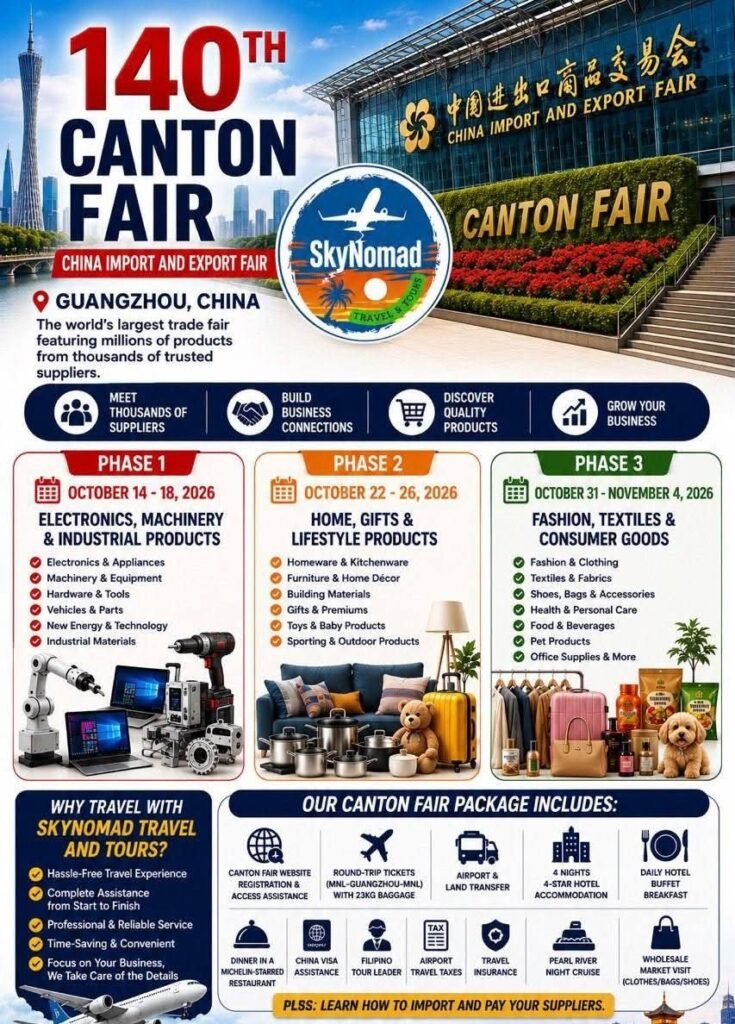 140th Canton Fair information showing the three phases and product categories