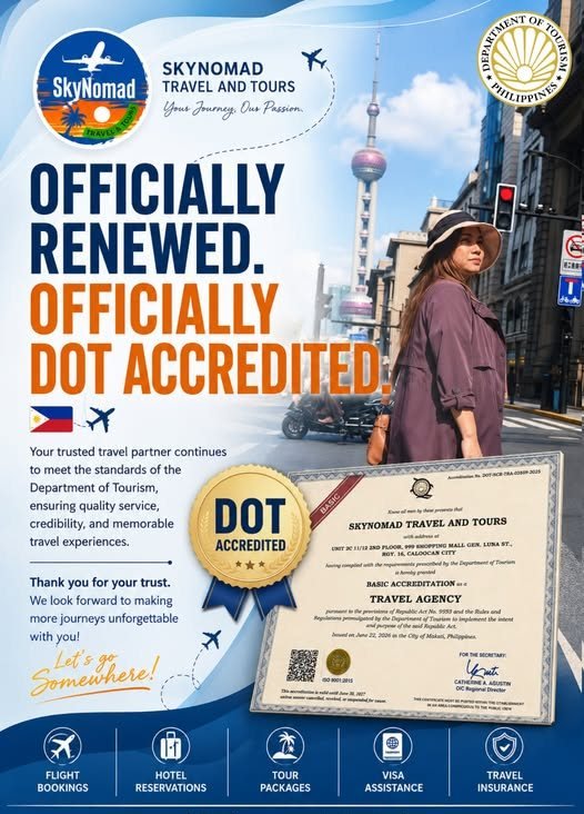 SkyNomad Travel and Tours Department of Tourism accreditation certificate